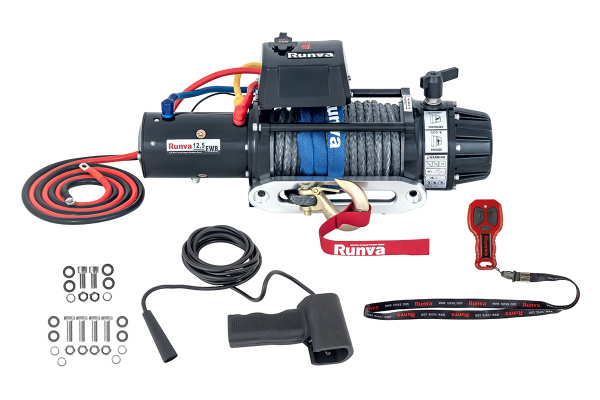 Лебёдка электрическая 12V Runva 12500 lbs 5670 кг (влагозащищенная) синтетический трос