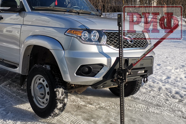 Бампер РИФ силовой передний УАЗ Патриот 2015+ с защитой рулевых тяг (центр. часть)